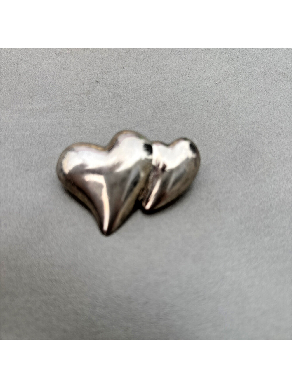 Vintage Silver Tone Double Heart Brooch Pin 1.5 Inch Romantic Valentine Jewelry